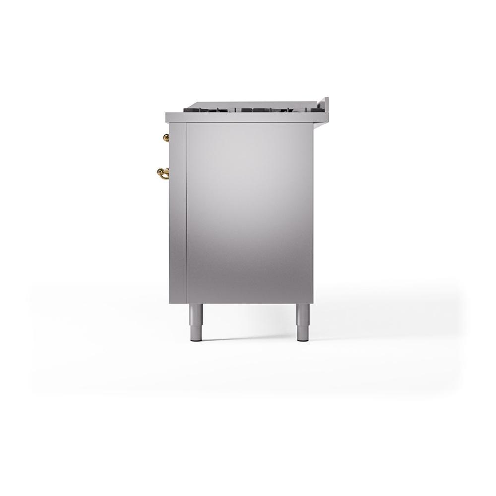 Ilve UN60FQNMPSSG Ilve Un60Fqnmpssg Nostalgie Ii Noblesse 60" Dual Fuel Range (9 Sealed Burners + Griddle, Natural Gas, Solid Door, Stainless Steel, Brass)