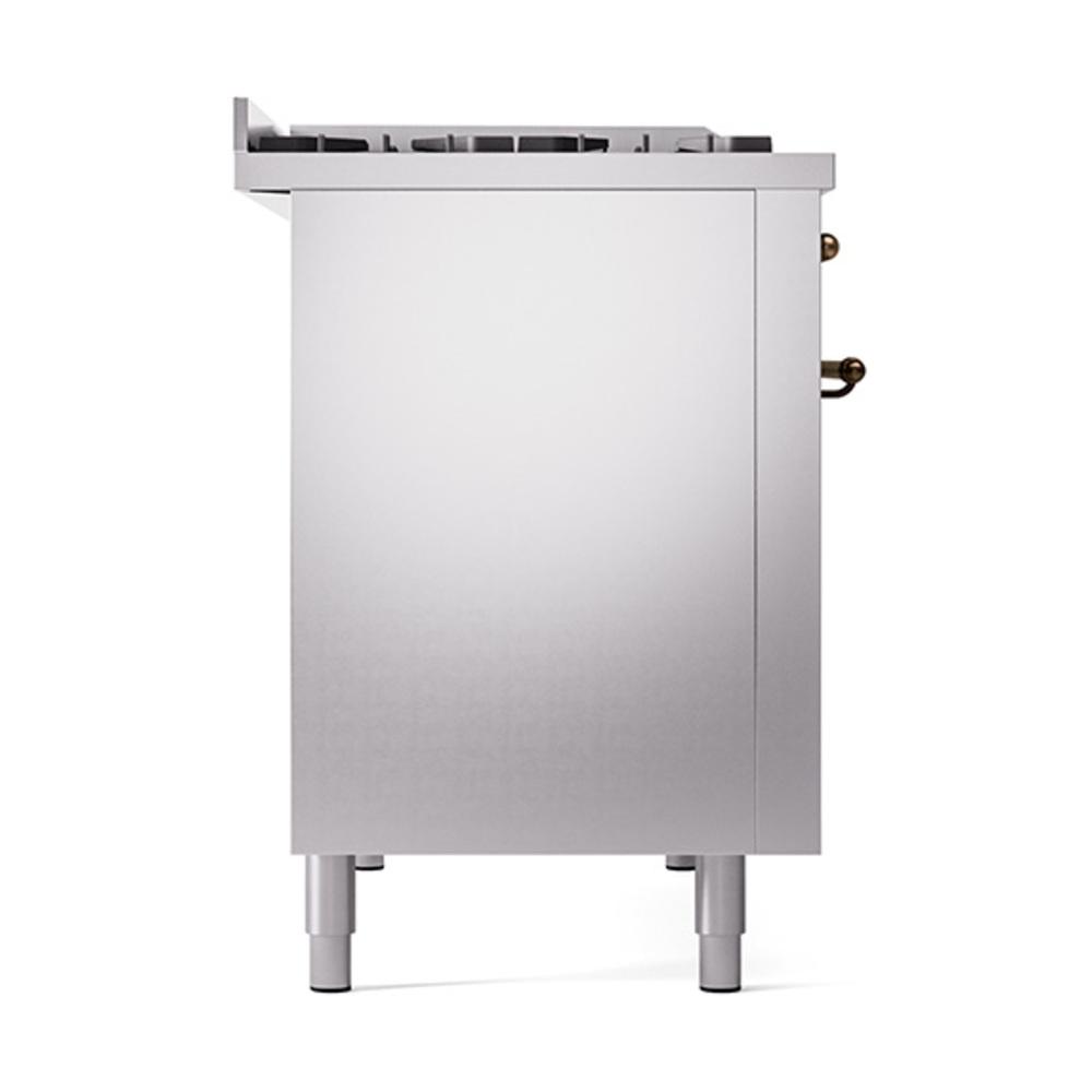 Ilve UN48FQNMPSSBLP Ilve Un48Fqnmpssblp Nostalgie Ii Noblesse 48" Dual Fuel Range (8 Sealed Burners + Griddle, Liquid Propane, Solid Door, Stainless Steel, Burnished)