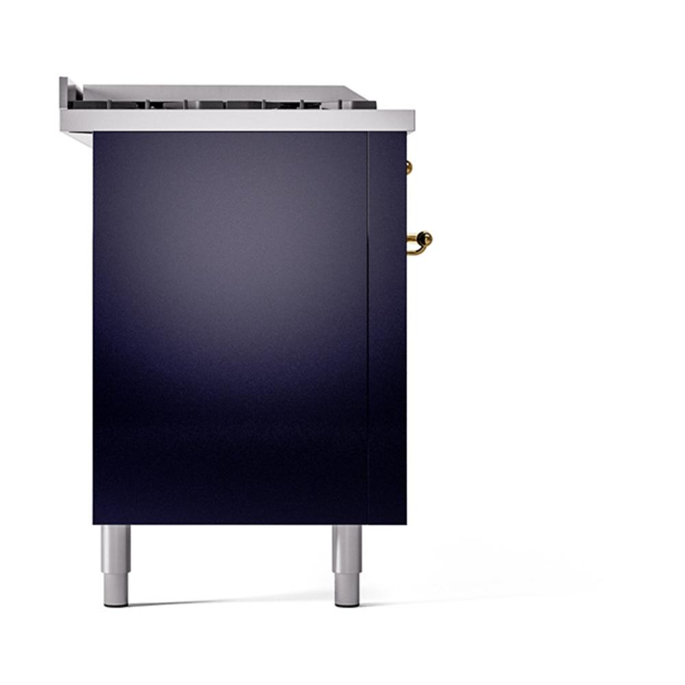 Ilve UN60FSQNMPMBGLP Ilve Un60Fsqnmpmbglp Nostalgie Ii Noblesse 60" Dual Fuel Range (7 Sealed Burners + Griddle + French Top, Liquid Propane, Solid Door, Midnight Blue, Brass)