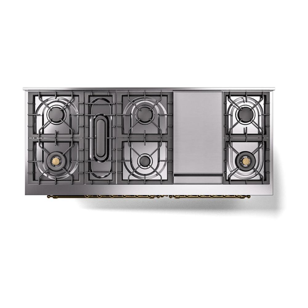 Ilve UN60FNMPEGGLP Ilve Un60Fnmpegglp Nostalgie Ii Noblesse 60" Dual Fuel Range (9 Sealed Burners + Griddle, Liquid Propane, Triple Glass Door, Emerald Green, Brass)