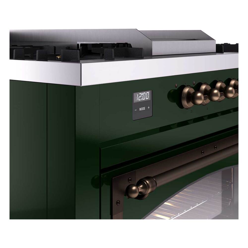 Ilve UN60FSNMPEGBLP Ilve Un60Fsnmpegblp Nostalgie Ii Noblesse 60" Dual Fuel Range (7 Sealed Burners + Griddle + French Top, Liquid Propane, Triple Glass Door, Emerald Green, Burnished)