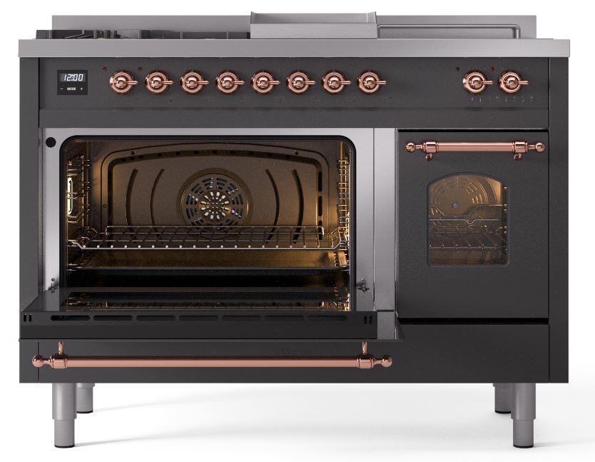 Ilve UP48FSNMPMGP Nostalgie Ii 48 Inch Dual Fuel Natural Gas Freestanding Range In Matte Graphite With Copper Trim
