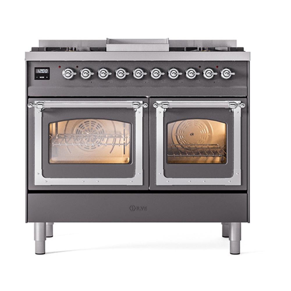 Ilve UND40FNMPMGCLP Ilve Und40Fnmpmgclp Nostalgie Ii Noblesse 40" Dual Fuel Range (Liquid Propane, Triple Glass Door, Graphite Matte, Chrome)