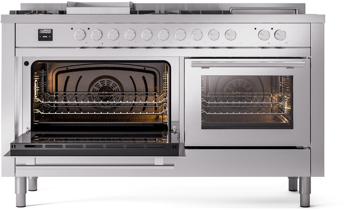 Ilve UP60FSWMPSSLP Professional Plus Ii 60 Inch Dual Fuel Liquid Propane Freestanding Range In Stainless Steel With Trim