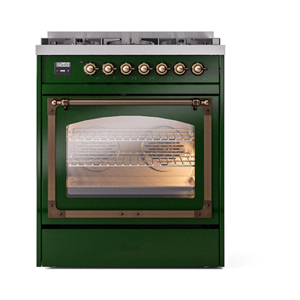 Ilve UN30NMPEGB Ilve Un30Nmpegb Nostalgie Ii Noblesse 30" Dual Fuel Range (Natural Gas, Triple Glass Door, Emerald Green, Burnished)