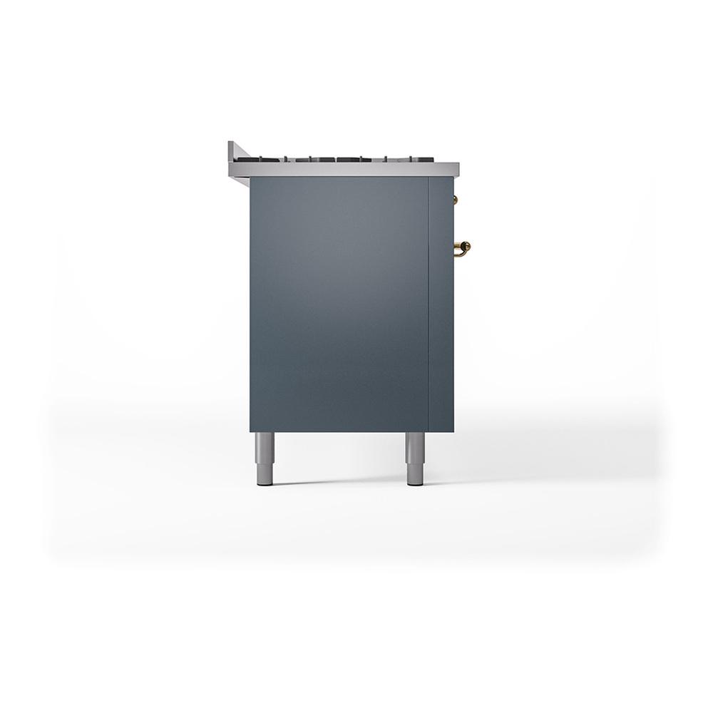 Ilve UN60FQNMPBGGLP Ilve Un60Fqnmpbgglp Nostalgie Ii Noblesse 60" Dual Fuel Range (9 Sealed Burners + Griddle, Liquid Propane, Solid Door, Blue Grey, Brass)