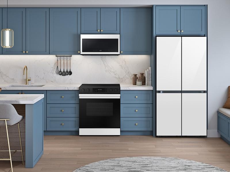 Samsung RF23DB960012 Bespoke Counter Depth 4-Door Flex™ Refrigerator (23 Cu. Ft.) With Beverage Center™ In White Glass - (With Customizable Door Panel Colors)