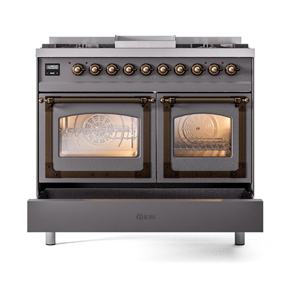 Ilve UND40FNMPMGBLP Ilve Und40Fnmpmgblp Nostalgie Ii Noblesse 40" Dual Fuel Range (Liquid Propane, Triple Glass Door, Graphite Matte, Burnished)