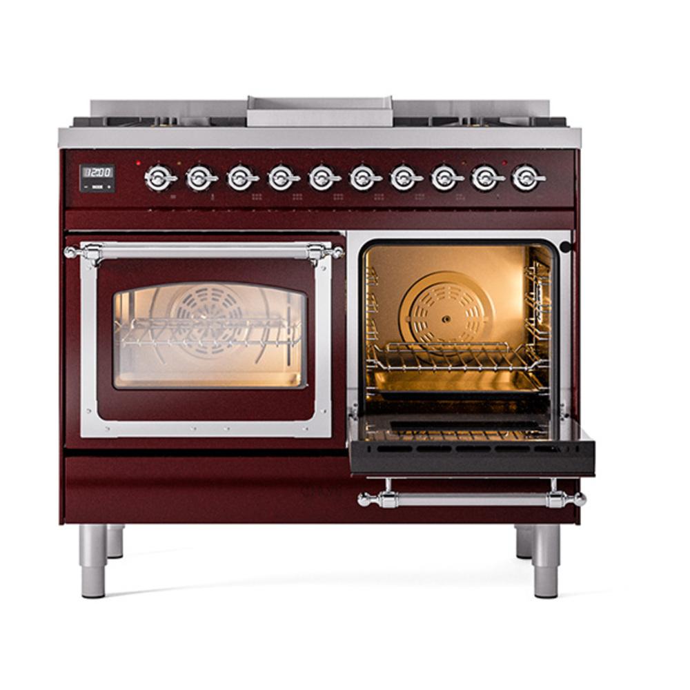 Ilve UND40FNMPBUCLP Ilve Und40Fnmpbuclp Nostalgie Ii Noblesse 40" Dual Fuel Range (Liquid Propane, Triple Glass Door, Burgundy, Chrome)