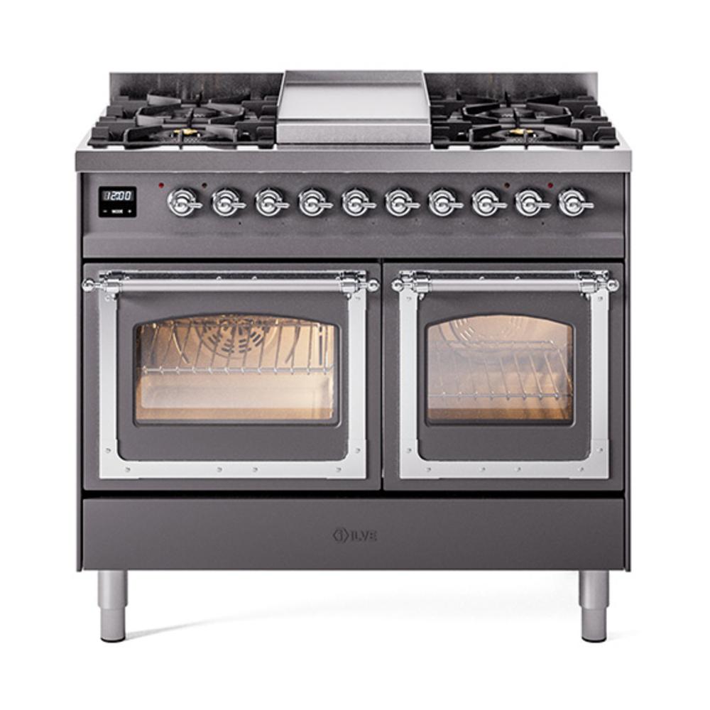 Ilve UND40FNMPMGCLP Ilve Und40Fnmpmgclp Nostalgie Ii Noblesse 40" Dual Fuel Range (Liquid Propane, Triple Glass Door, Graphite Matte, Chrome)