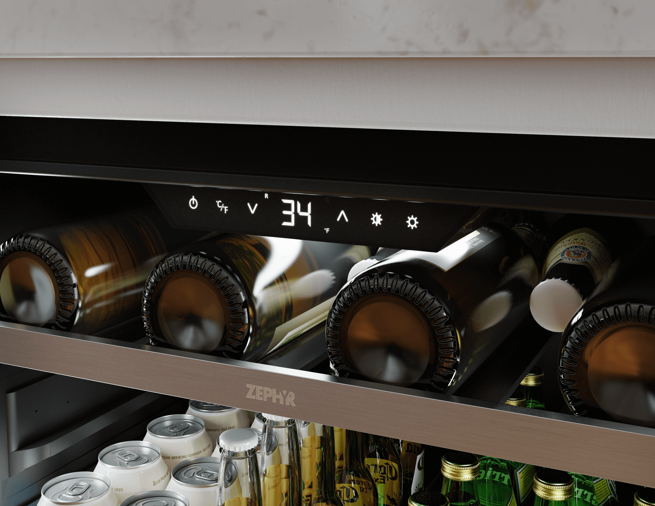 Zephyr PRPB24C01CG Presrv Pro Beverage Cooler, 24In Under Cabinet, Ss+Glass, Reverse Door, 1 Zone