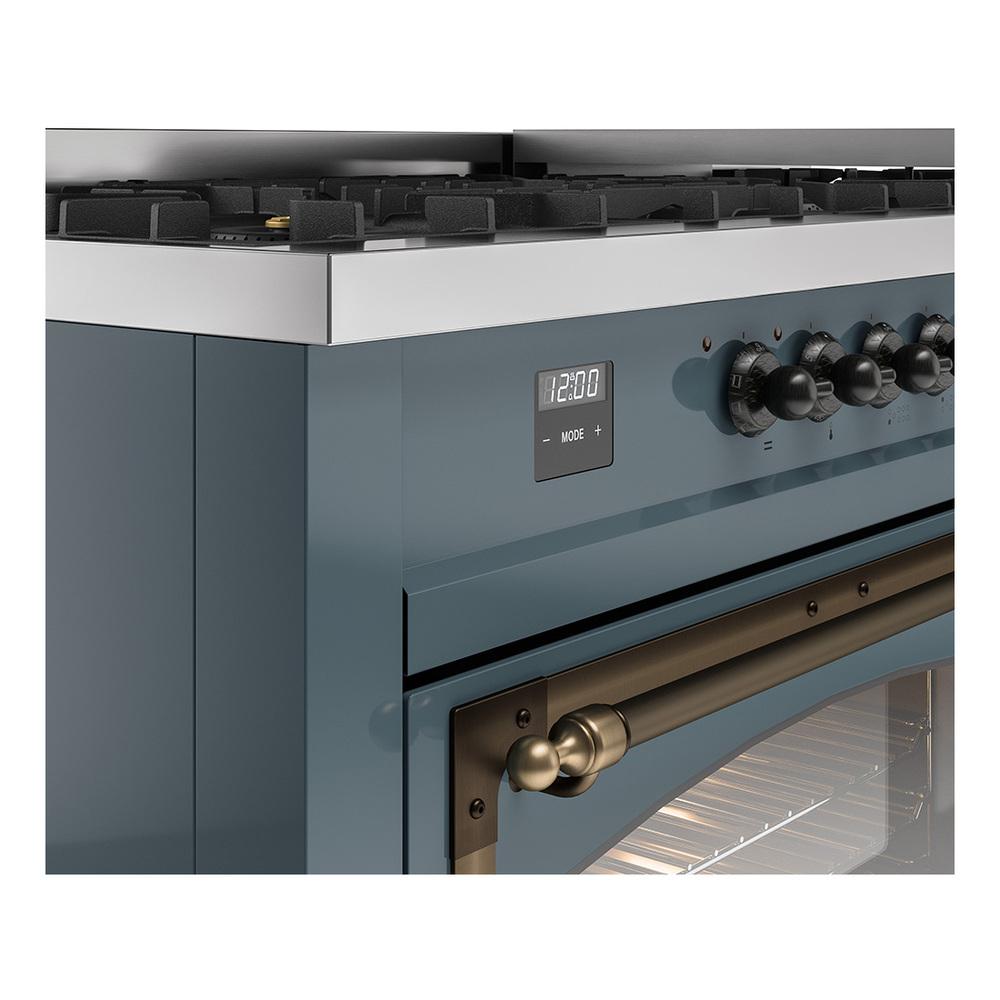 Ilve UN60FNMPBGB Ilve Un60Fnmpbgb Nostalgie Ii Noblesse 60" Dual Fuel Range (9 Sealed Burners + Griddle, Natural Gas, Triple Glass Door, Blue Grey, Burnished)