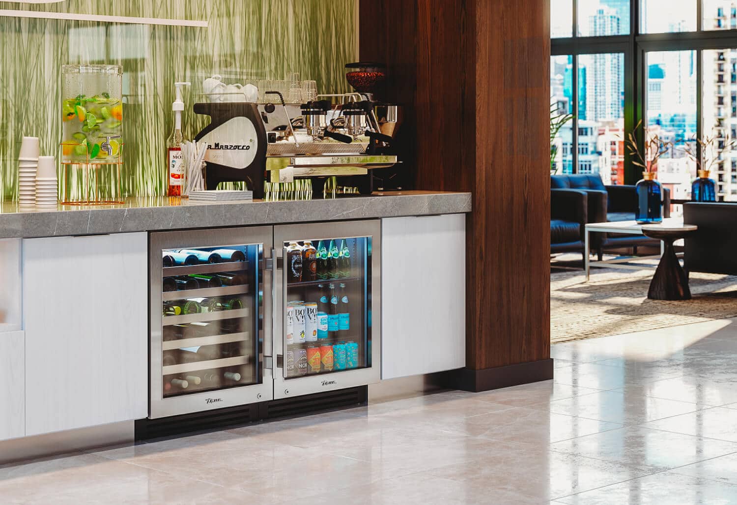True Residential TUBADA24RGAS 24 Inch Stainless Glass Door Right Hinge Ada Height Undercounter Beverage Center