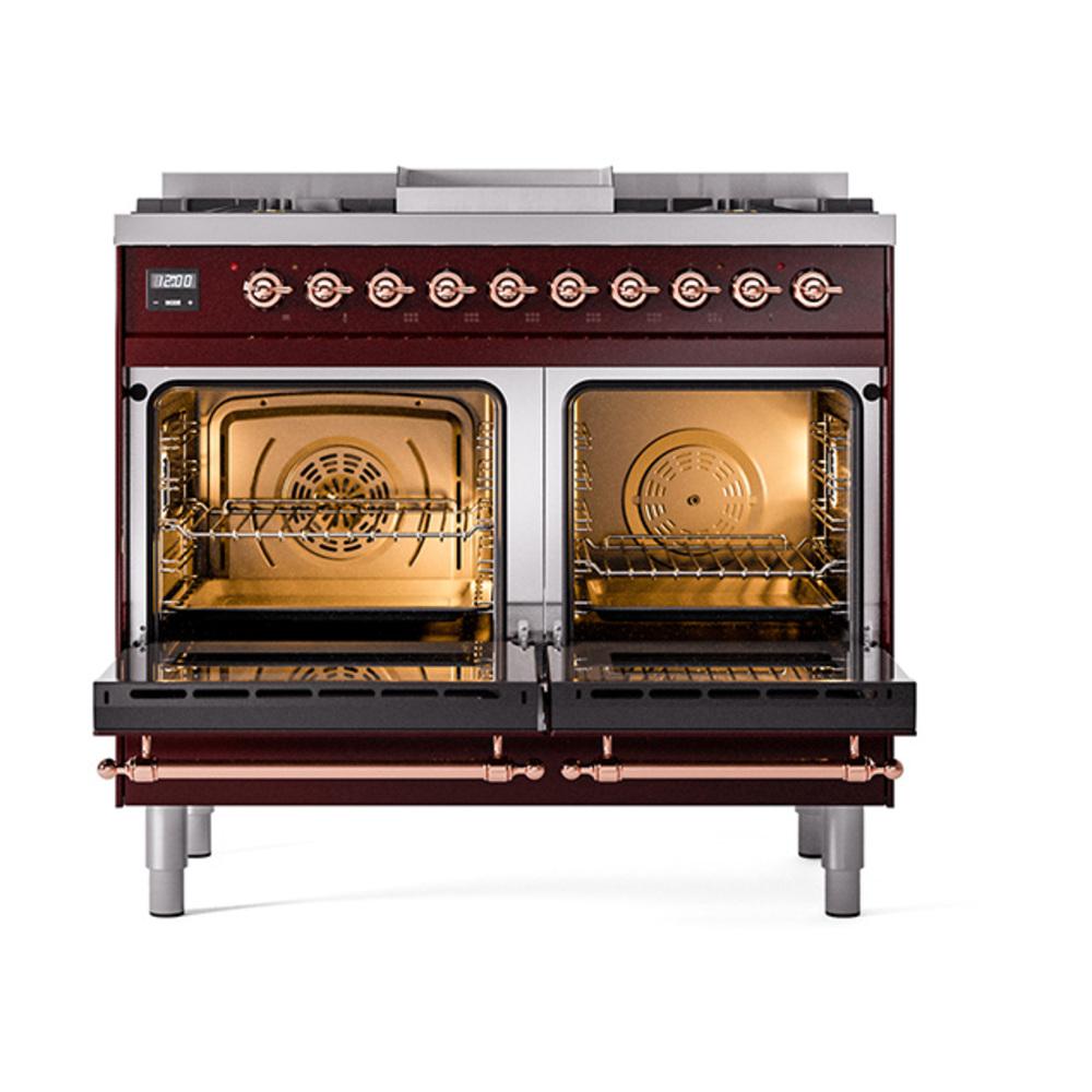 Ilve UND40FQNMPBUPLP Ilve Und40Fqnmpbuplp Nostalgie Ii Noblesse 40" Dual Fuel Range (Liquid Propane, Solid Door, Burgundy, Copper)