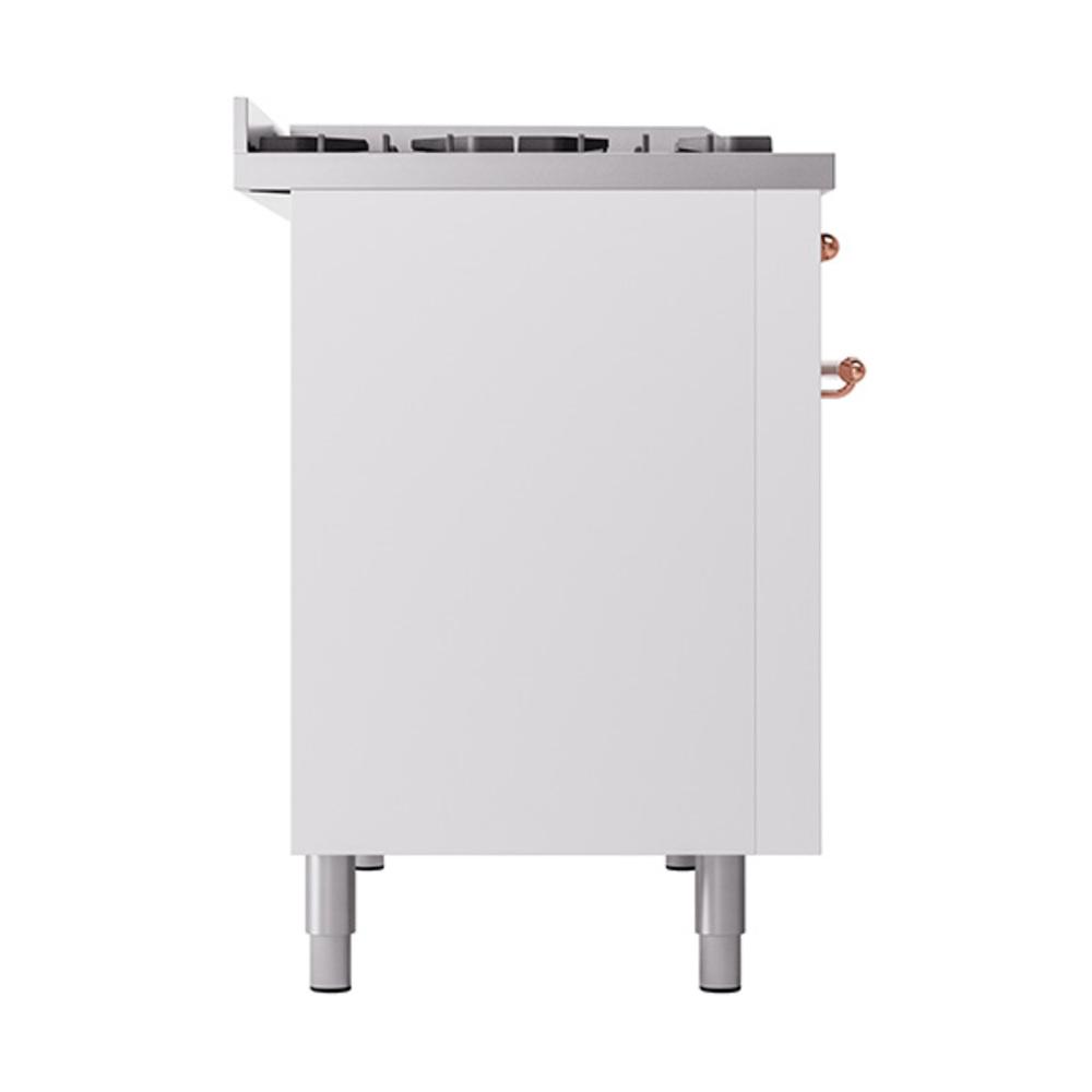 Ilve UN48FQNMPWHPLP Ilve Un48Fqnmpwhplp Nostalgie Ii Noblesse 48" Dual Fuel Range (8 Sealed Burners + Griddle, Liquid Propane, Solid Door, White, Copper)