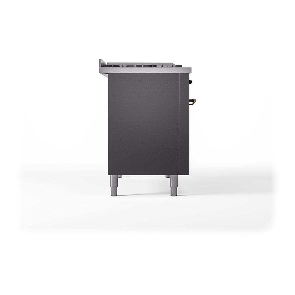 Ilve UN48FSQNMPMGBLP Ilve Un48Fsqnmpmgblp Nostalgie Ii Noblesse 48" Dual Fuel Range (5 Sealed Burners + Griddle + French Top, Liquid Propane, Solid Door, Graphite Matte, Burnished)
