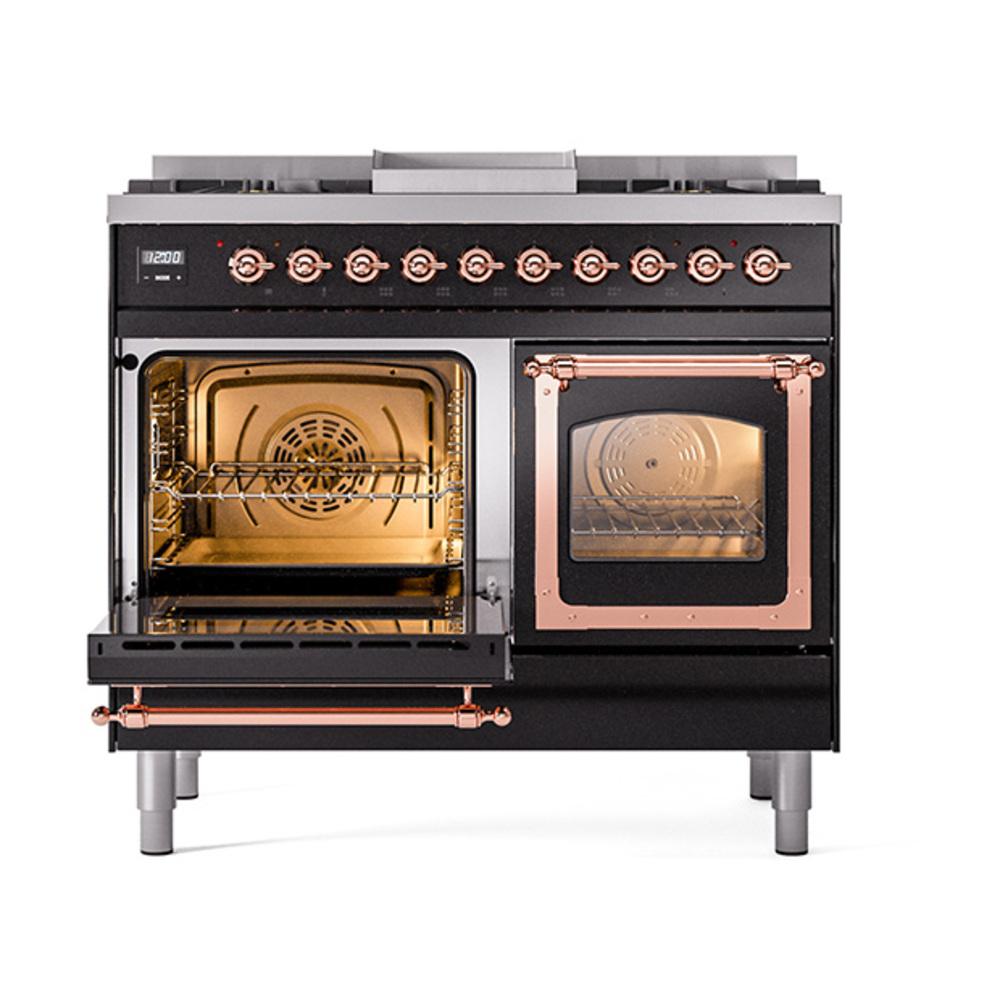 Ilve UND40FNMPBKP Ilve Und40Fnmpbkp Nostalgie Ii Noblesse 40" Dual Fuel Range (Natural Gas, Triple Glass Door, Glossy Black, Copper)