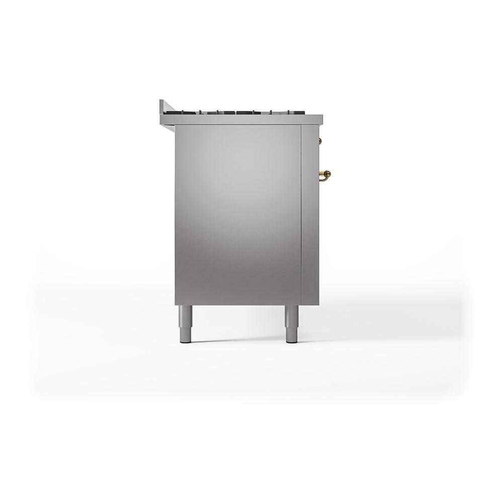 Ilve UN60FQNMPSSG Ilve Un60Fqnmpssg Nostalgie Ii Noblesse 60" Dual Fuel Range (9 Sealed Burners + Griddle, Natural Gas, Solid Door, Stainless Steel, Brass)