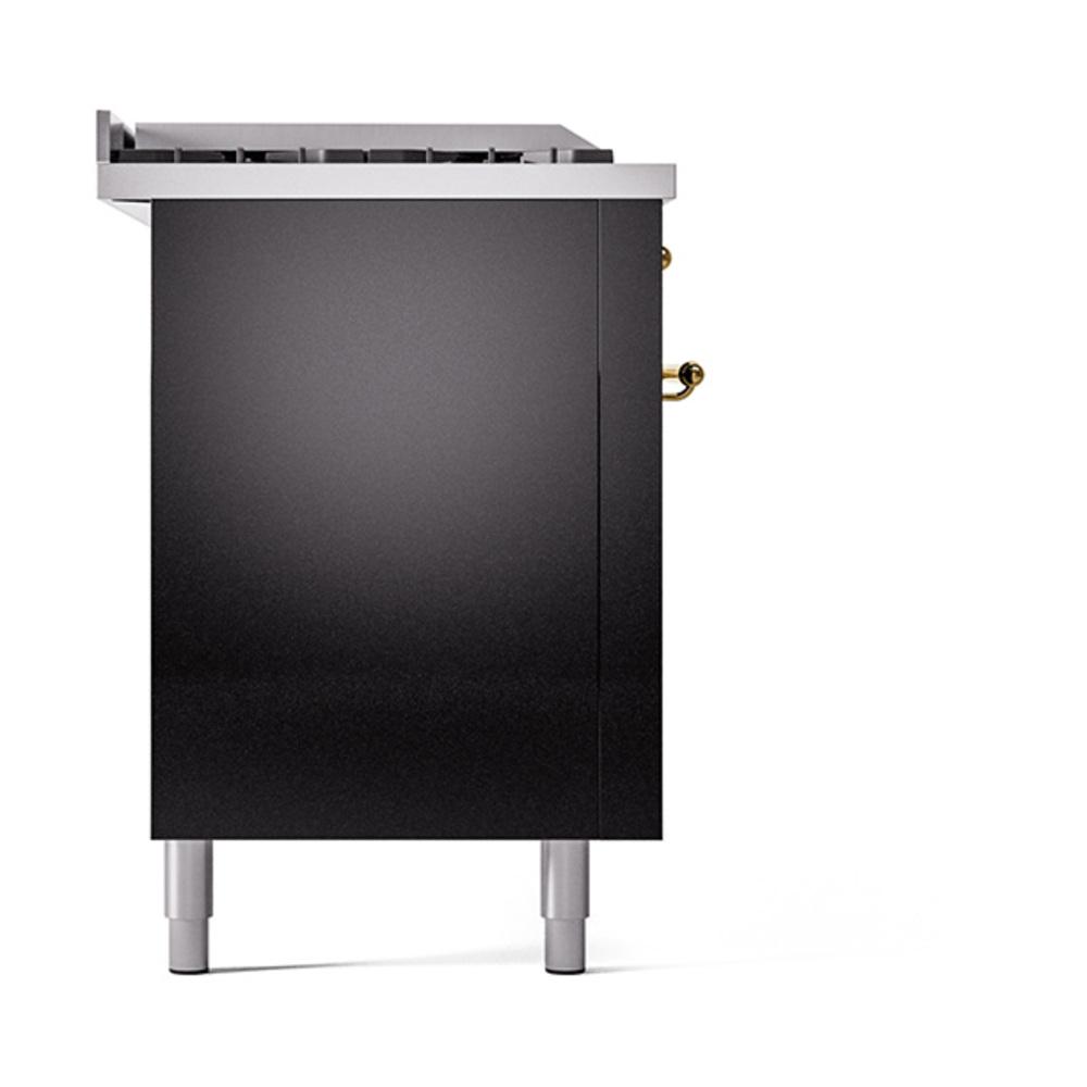 Ilve UN60FSQNMPBKG Ilve Un60Fsqnmpbkg Nostalgie Ii Noblesse 60" Dual Fuel Range (7 Sealed Burners + Griddle + French Top, Natural Gas, Solid Door, Glossy Black, Brass)