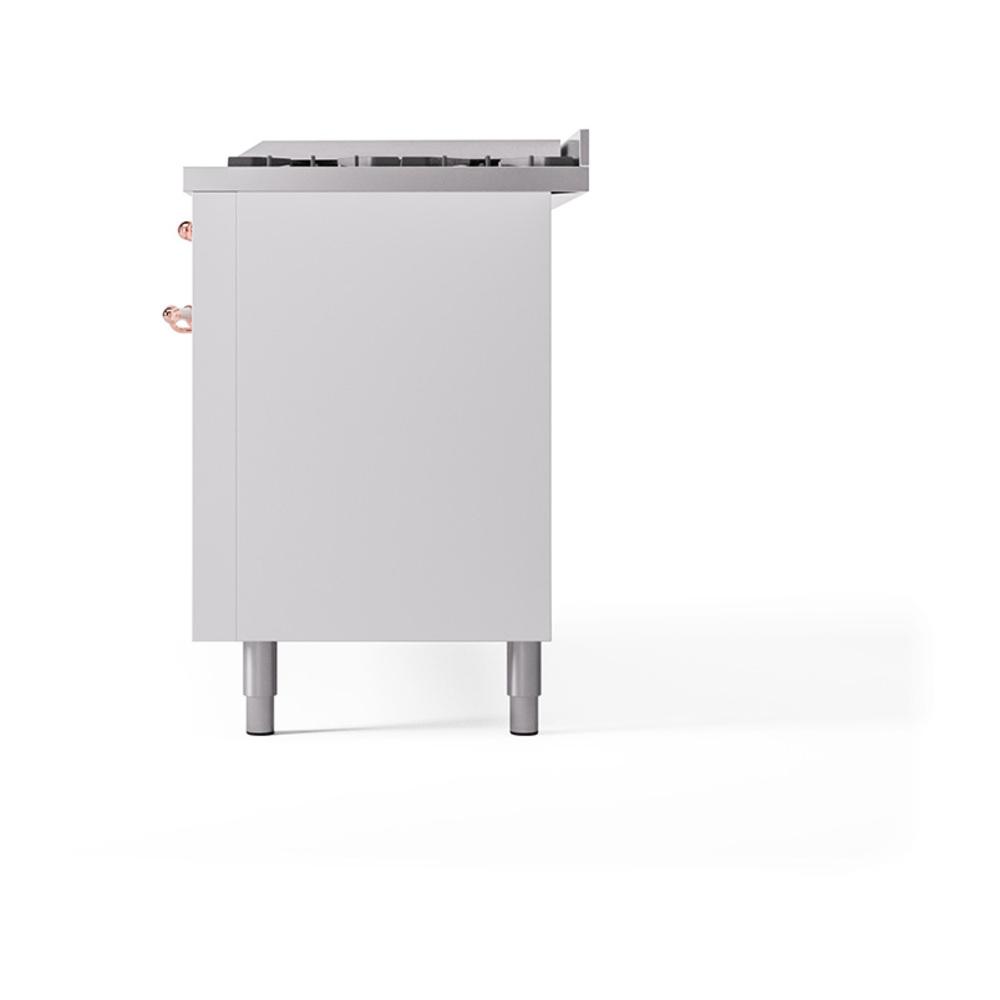 Ilve UN60FQNMPWHP Ilve Un60Fqnmpwhp Nostalgie Ii Noblesse 60" Dual Fuel Range (9 Sealed Burners + Griddle, Natural Gas, Solid Door, White, Copper)