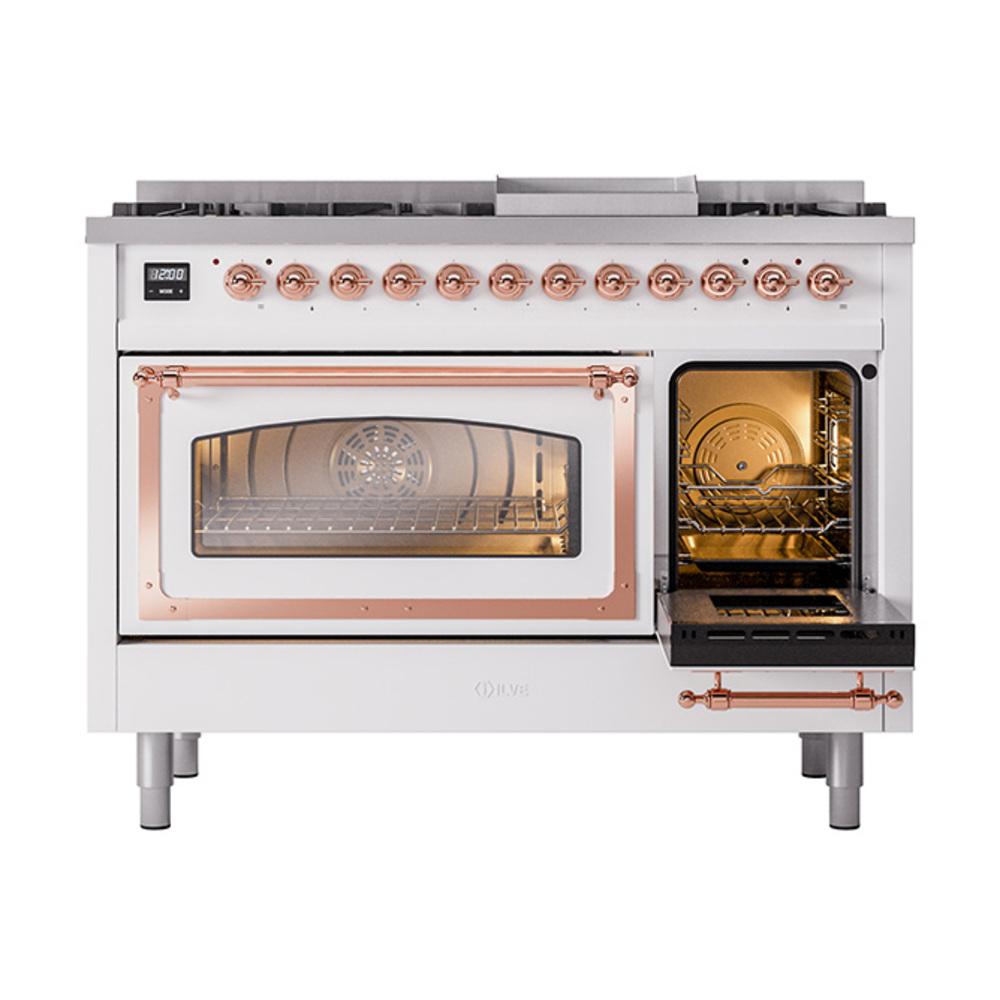Ilve UN48FNMPRAP Ilve Un48Fnmprap Nostalgie Ii Noblesse 48" Dual Fuel Range (8 Sealed Burners + Griddle, Natural Gas, Triple Glass Door, Ral, Copper)