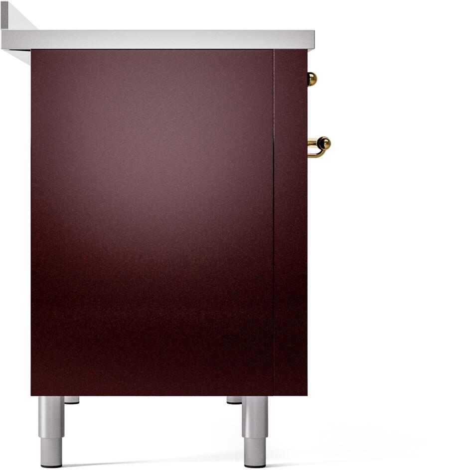Ilve UPI486NMPBUG Nostalgie Ii 48 Inch Electric Freestanding Range In Burgundy With Brass Trim