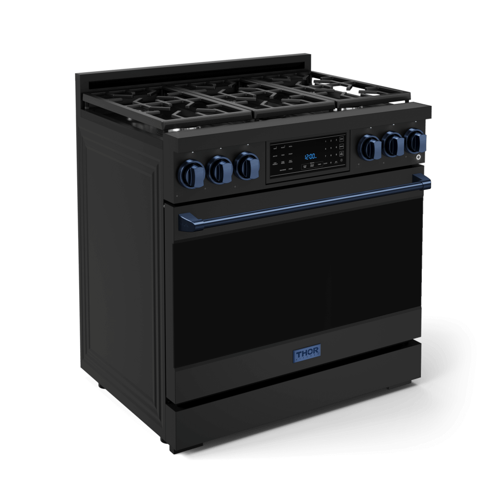 Thor Kitchen RSG36BBLU 36 Inch Professional Gas Range With Tilt Panel Touch Control In Stainless Black/Blue Gordon Ramsay Series - Rsg36B-Blu