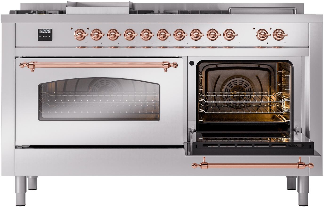 Ilve UP60FSNMPSSPLP Nostalgie Ii 60 Inch Dual Fuel Liquid Propane Freestanding Range In Stainless Steel With Copper Trim