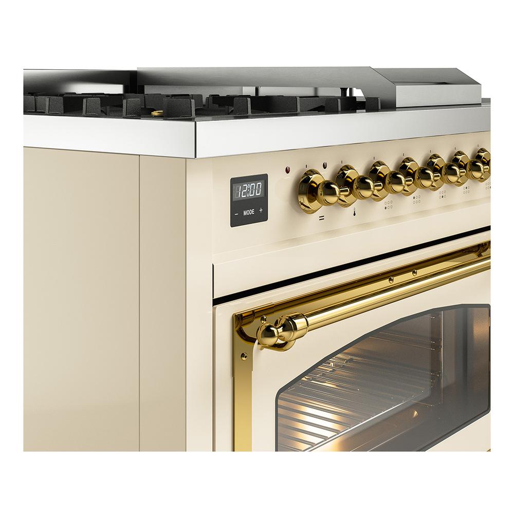 Ilve UN48FSNMPAWGLP Ilve Un48Fsnmpawglp Nostalgie Ii Noblesse 48" Dual Fuel Range (5 Sealed Burners + Griddle + French Top, Liquid Propane, Triple Glass Door, Antique White, Brass)