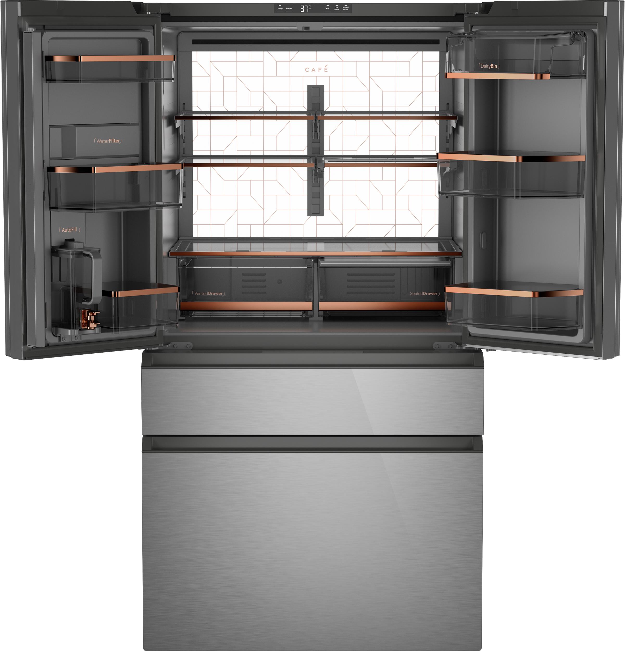 Cafe CJE23DM5WS5 Café™ Energy Star® 23.2 Cu. Ft. Smart Counter-Depth 4-Door French-Door Refrigerator In Platinum Glass With Dual-Dispense Autofill Pitcher