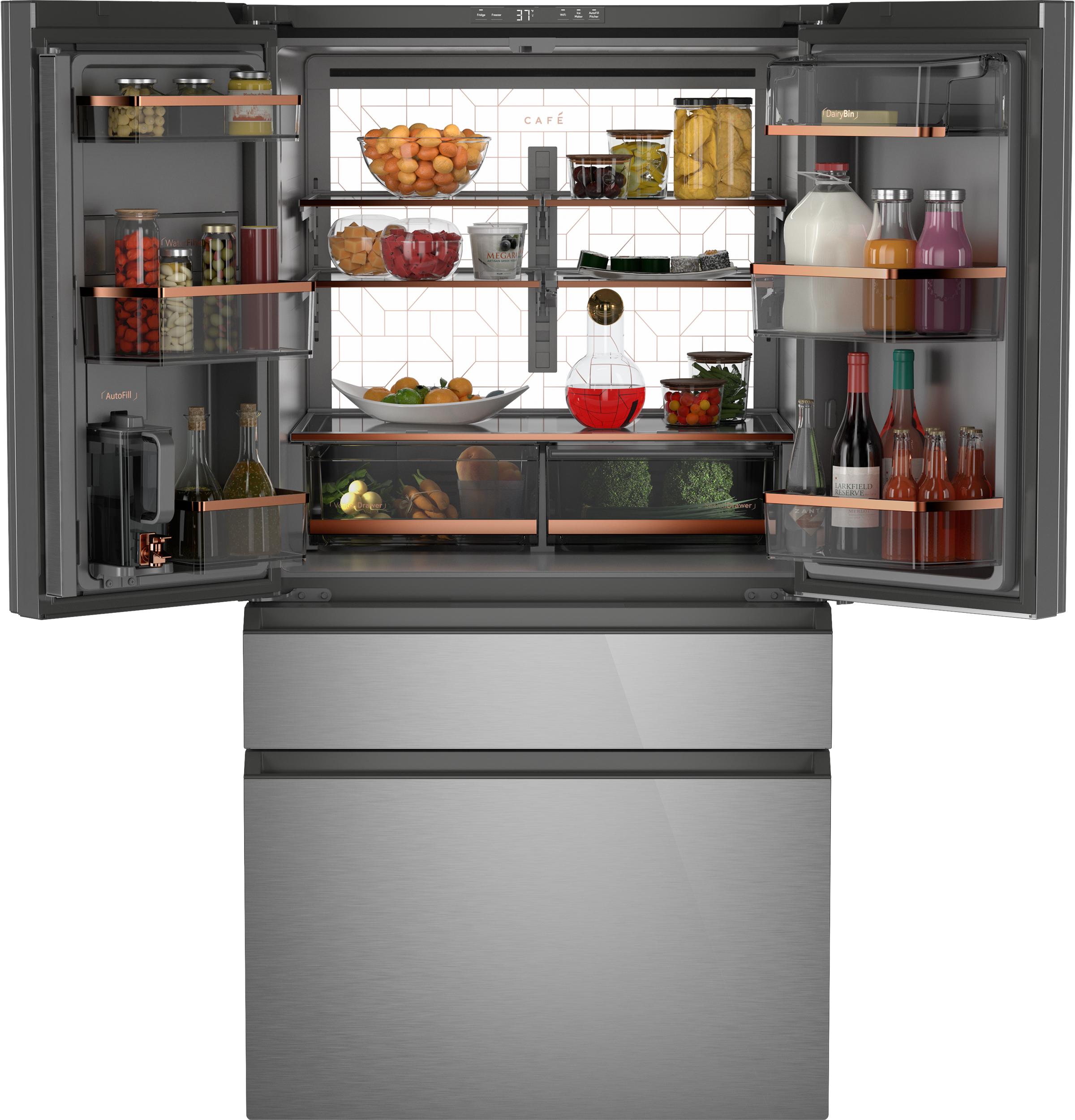 Cafe CJE23DM5WS5 Café™ Energy Star® 23.2 Cu. Ft. Smart Counter-Depth 4-Door French-Door Refrigerator In Platinum Glass With Dual-Dispense Autofill Pitcher