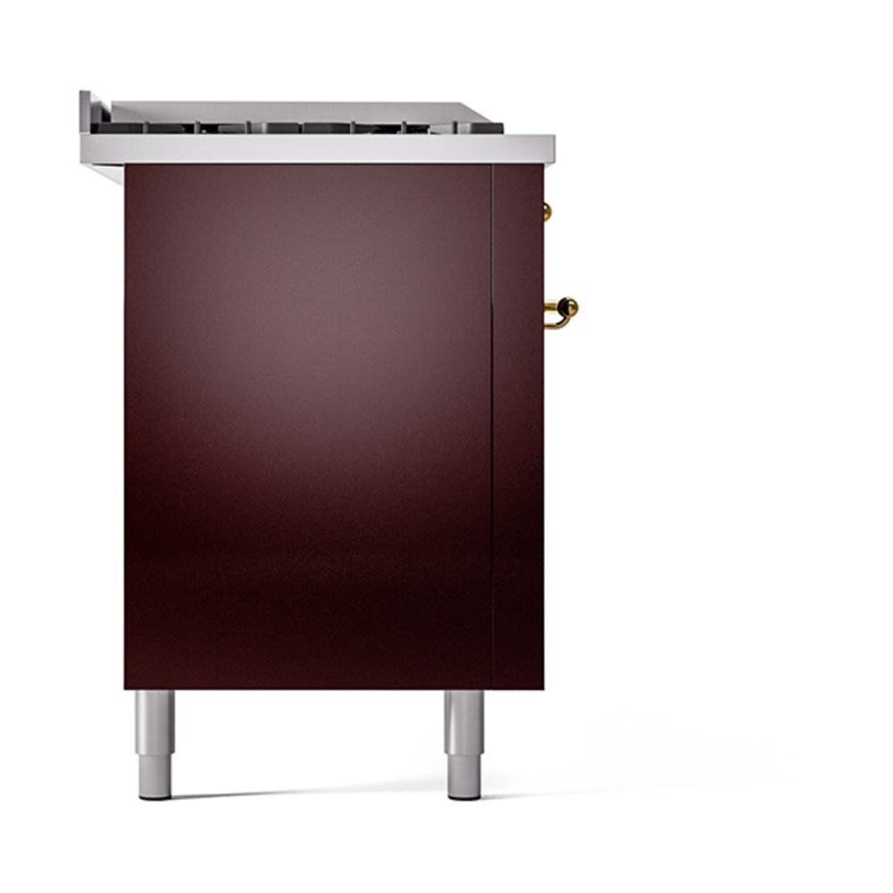 Ilve UN60FSQNMPBUGLP Ilve Un60Fsqnmpbuglp Nostalgie Ii Noblesse 60" Dual Fuel Range (7 Sealed Burners + Griddle + French Top, Liquid Propane, Solid Door, Burgundy, Brass)