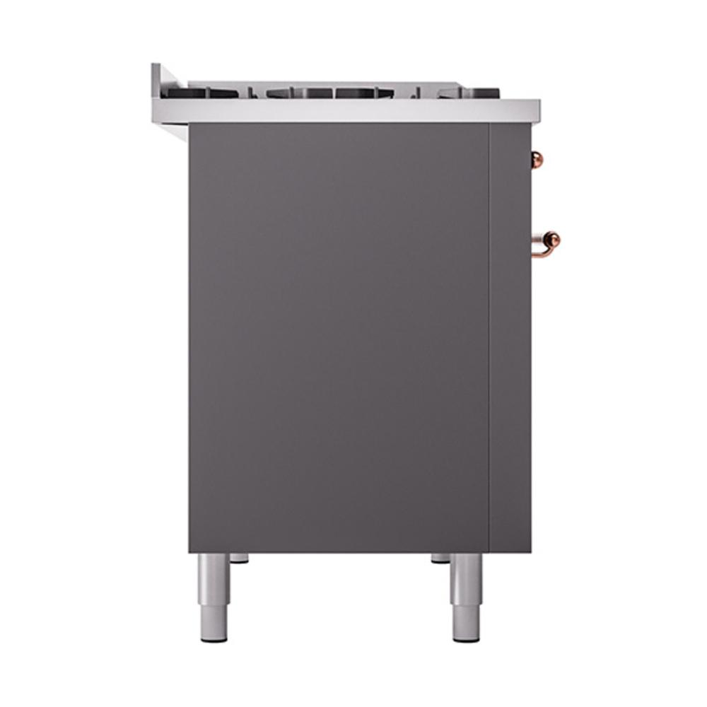 Ilve UN48FQNMPMGP Ilve Un48Fqnmpmgp Nostalgie Ii Noblesse 48" Dual Fuel Range (8 Sealed Burners + Griddle, Natural Gas, Solid Door, Graphite Matte, Copper)