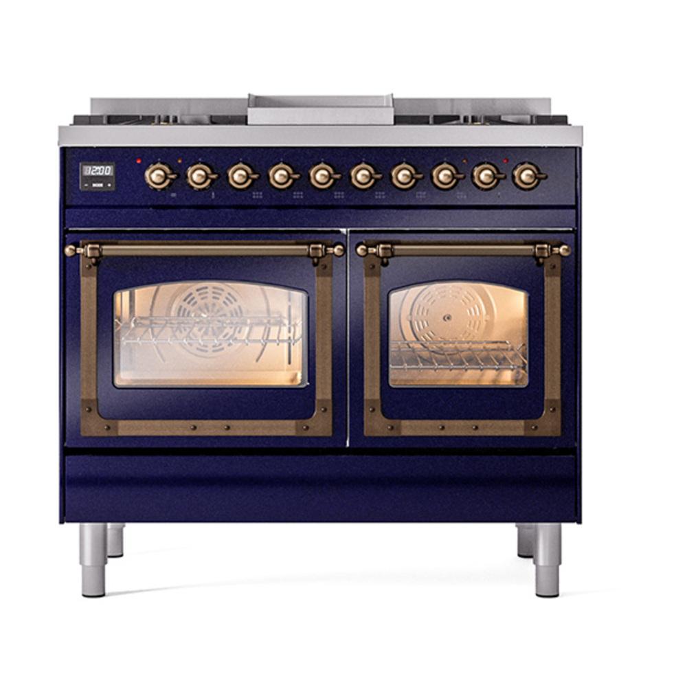 Ilve UND40FNMPMBB Ilve Und40Fnmpmbb Nostalgie Ii Noblesse 40" Dual Fuel Range (Natural Gas, Triple Glass Door, Midnight Blue, Burnished)
