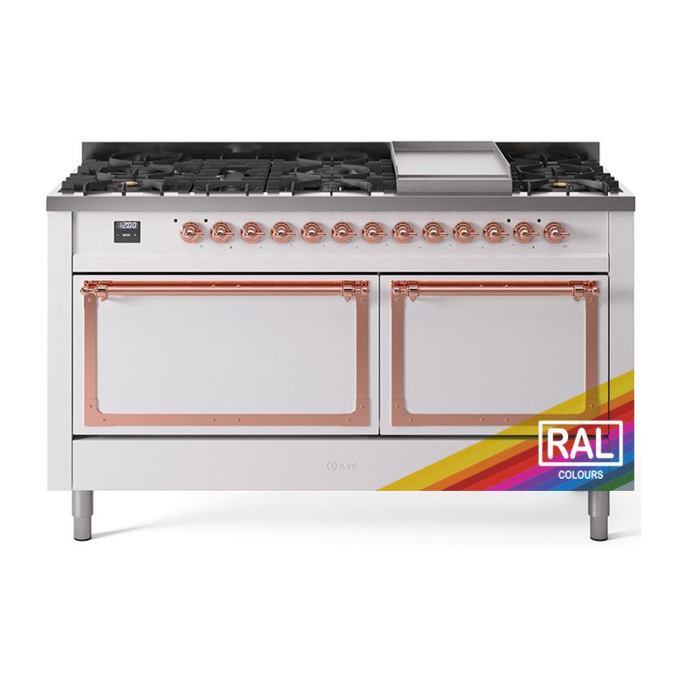 Ilve UN60FQNMPRAPLP Ilve Un60Fqnmpraplp Nostalgie Ii Noblesse 60" Dual Fuel Range (9 Sealed Burners + Griddle, Liquid Propane, Solid Door, Ral, Copper)