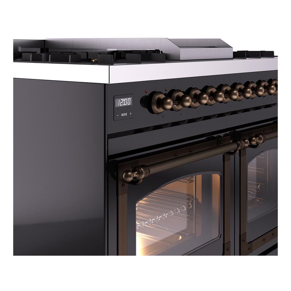 Ilve UND40FNMPBKBLP Ilve Und40Fnmpbkblp Nostalgie Ii Noblesse 40" Dual Fuel Range (Liquid Propane, Triple Glass Door, Glossy Black, Burnished)