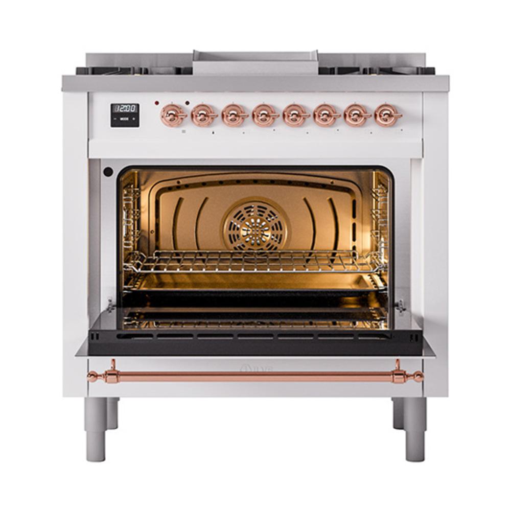 Ilve UN36FQNMPWHPLP Ilve Un36Fqnmpwhplp Nostalgie Ii Noblesse 36" Dual Fuel Range (Liquid Propane, Solid Door, White, Copper)