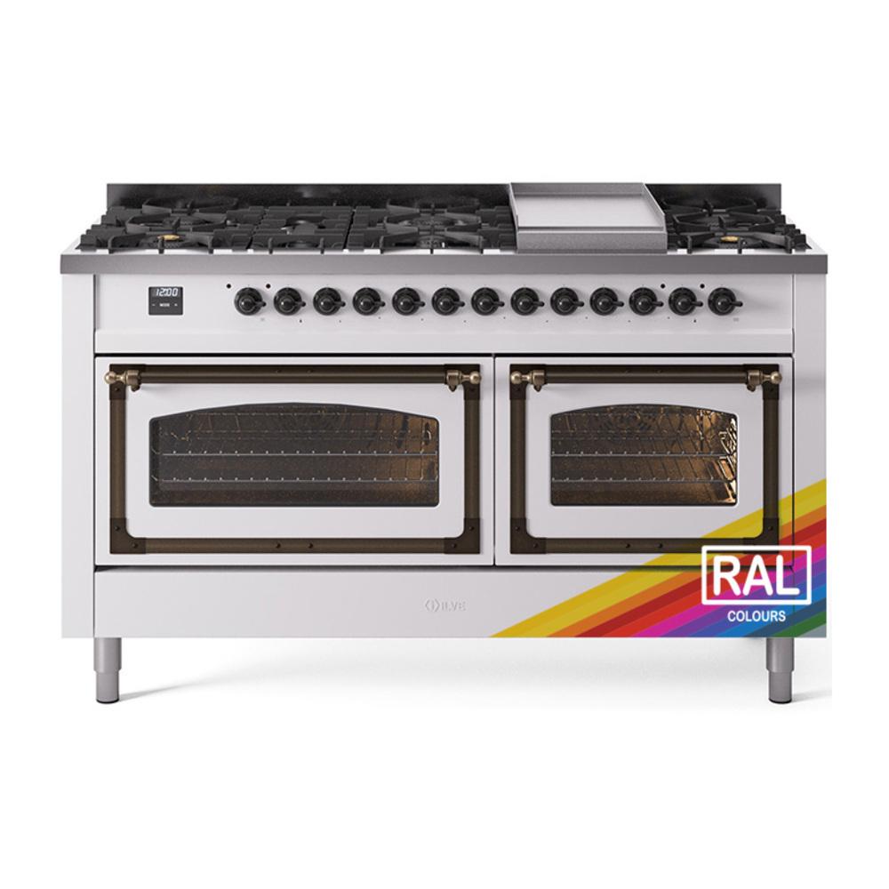 Ilve UN60FNMPRAB Ilve Un60Fnmprab Nostalgie Ii Noblesse 60" Dual Fuel Range (9 Sealed Burners + Griddle, Natural Gas, Triple Glass Door, Ral, Burnished)
