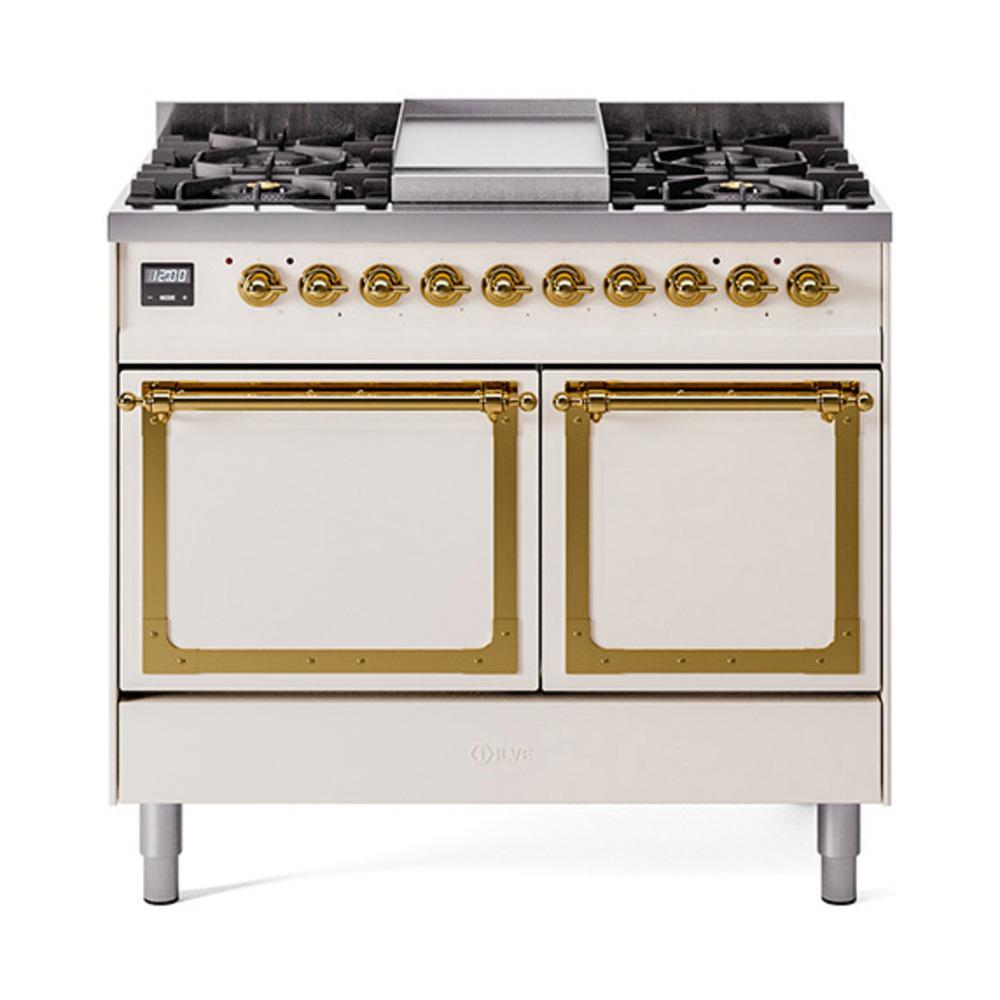 Ilve UND40FQNMPAWGLP Ilve Und40Fqnmpawglp Nostalgie Ii Noblesse 40" Dual Fuel Range (Liquid Propane, Solid Door, Antique White, Brass)