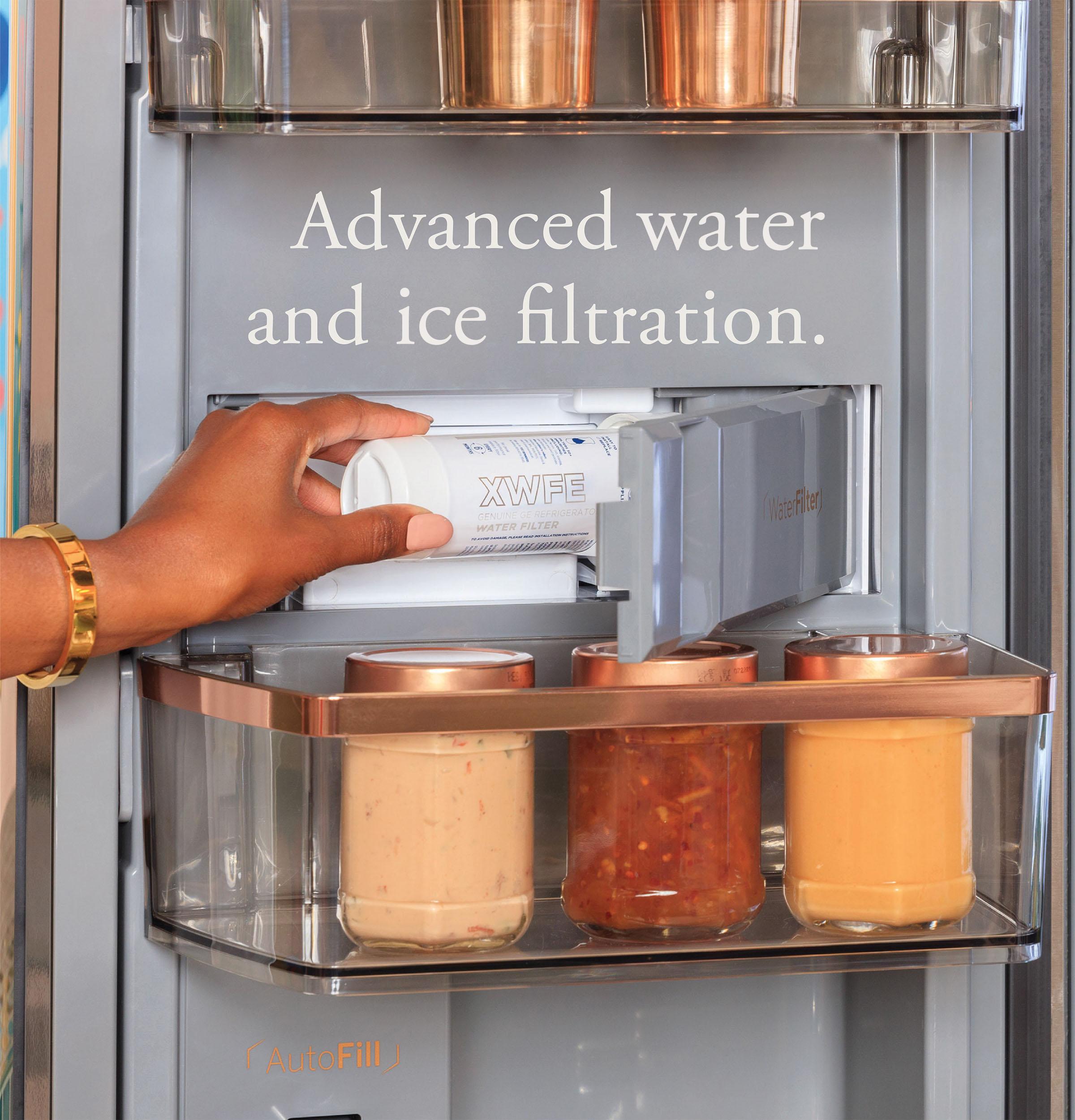 Cafe CHE23DM5WS5 Café™ Energy Star® 22.9 Cu. Ft. Smart Counter-Depth Quad-Door Refrigerator In Platinum Glass With Dual-Dispense Autofill Pitcher