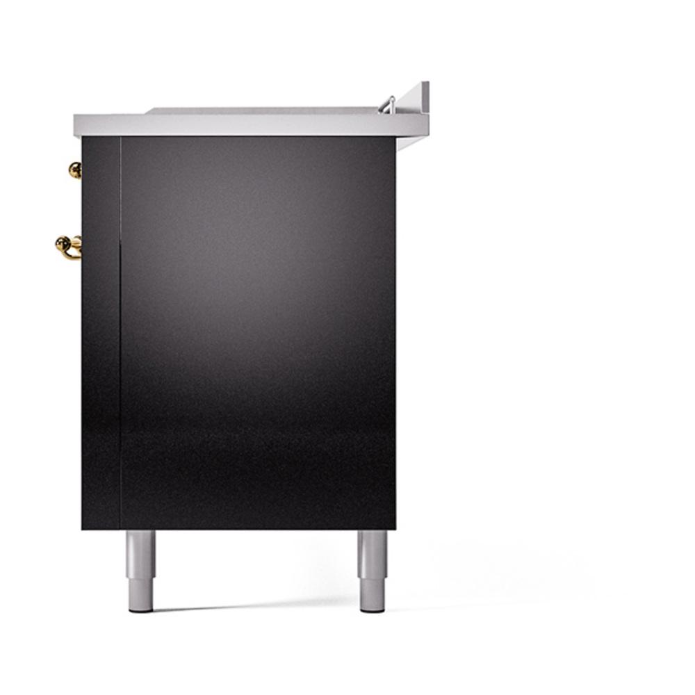 Ilve UN60FSQNMPBKG Ilve Un60Fsqnmpbkg Nostalgie Ii Noblesse 60" Dual Fuel Range (7 Sealed Burners + Griddle + French Top, Natural Gas, Solid Door, Glossy Black, Brass)