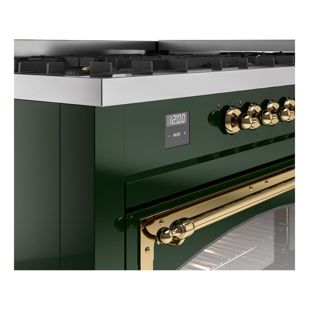 Ilve UN60FNMPEGGLP Ilve Un60Fnmpegglp Nostalgie Ii Noblesse 60" Dual Fuel Range (9 Sealed Burners + Griddle, Liquid Propane, Triple Glass Door, Emerald Green, Brass)