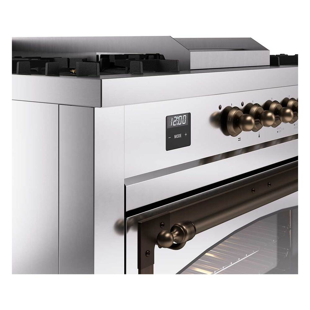 Ilve UN60FSNMPSSBLP Ilve Un60Fsnmpssblp Nostalgie Ii Noblesse 60" Dual Fuel Range (7 Sealed Burners + Griddle + French Top, Liquid Propane, Triple Glass Door, Stainless Steel, Burnished)