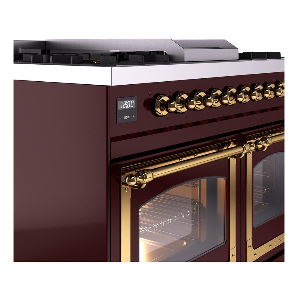 Ilve UND40FNMPBUGLP Ilve Und40Fnmpbuglp Nostalgie Ii Noblesse 40" Dual Fuel Range (Liquid Propane, Triple Glass Door, Burgundy, Brass)