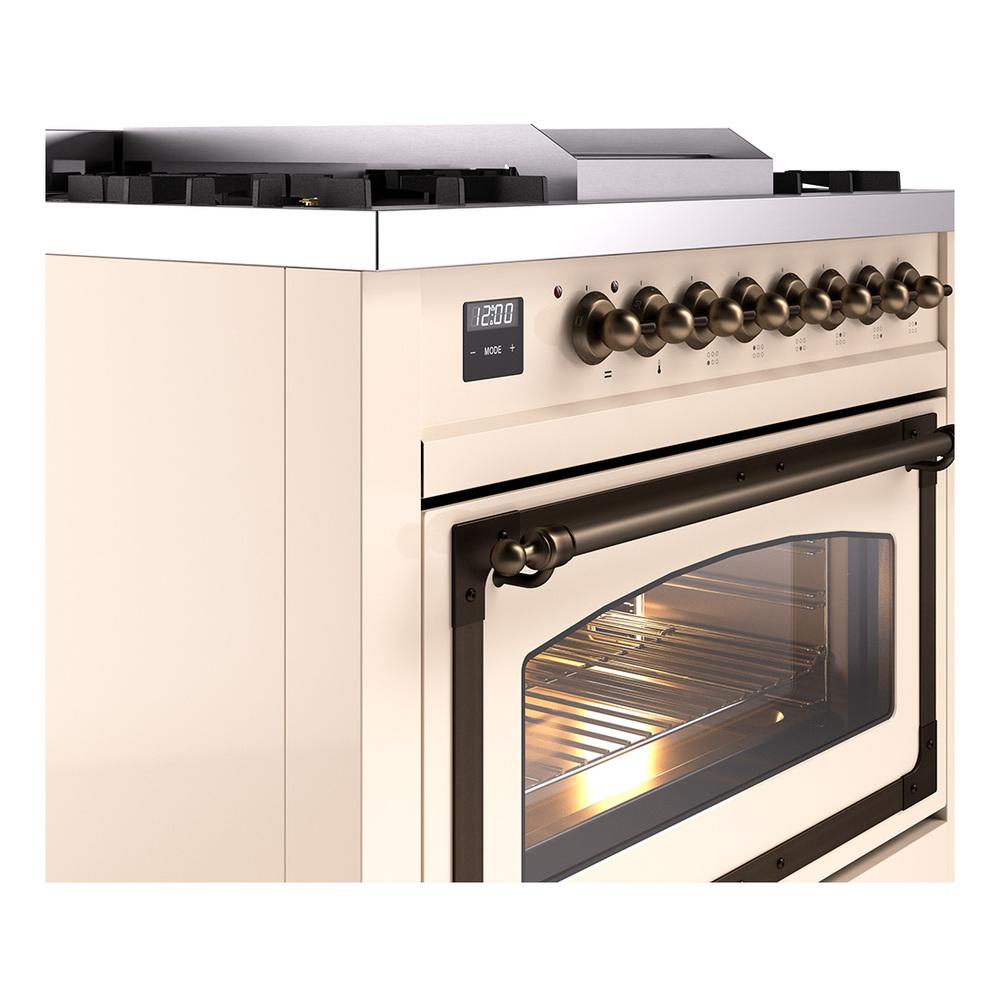 Ilve UN36FNMPAWB Ilve Un36Fnmpawb Nostalgie Ii Noblesse 36" Dual Fuel Range (Natural Gas, Triple Glass Door, Antique White, Burnished)