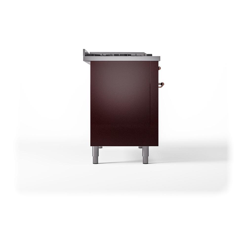 Ilve UN48FSQNMPBUPLP Ilve Un48Fsqnmpbuplp Nostalgie Ii Noblesse 48" Dual Fuel Range (5 Sealed Burners + Griddle + French Top, Liquid Propane, Solid Door, Burgundy, Copper)