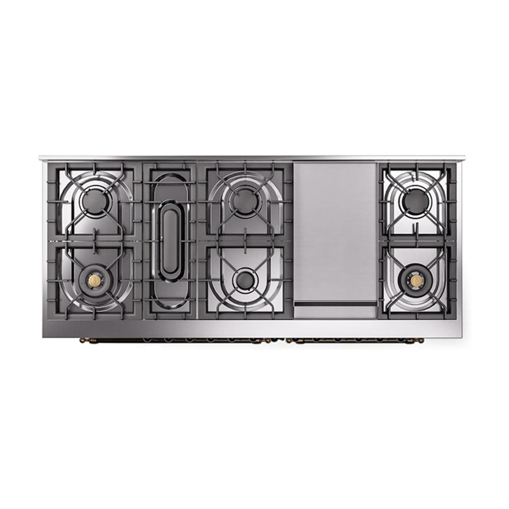 Ilve UN60FQNMPAWB Ilve Un60Fqnmpawb Nostalgie Ii Noblesse 60" Dual Fuel Range (9 Sealed Burners + Griddle, Natural Gas, Solid Door, Antique White, Burnished)