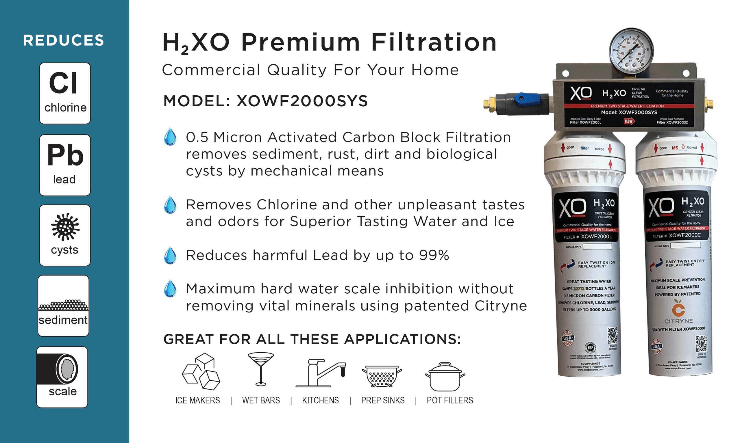 Xo Appliance XOWF2002 Dual Stage Home Water Filtration Replacement Cartridges
