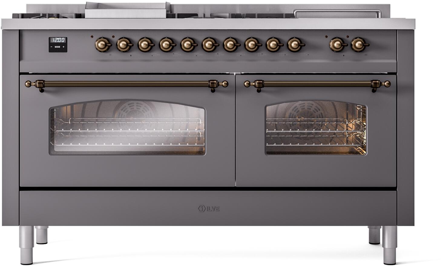 Ilve UP60FSNMPMGB Nostalgie Ii 60 Inch Dual Fuel Natural Gas Freestanding Range In Matte Graphite With Bronze Trim