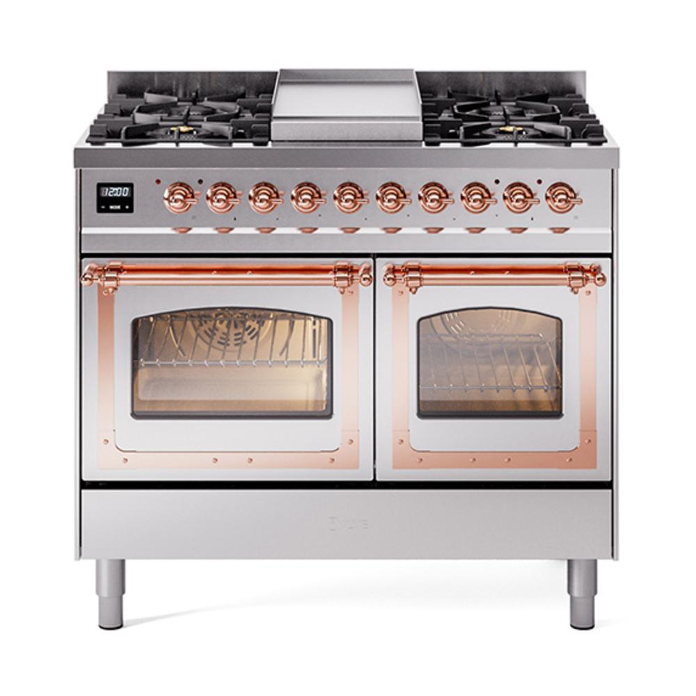 Ilve UND40FNMPSSP Ilve Und40Fnmpssp Nostalgie Ii Noblesse 40" Dual Fuel Range (Natural Gas, Triple Glass Door, Stainless Steel, Copper)